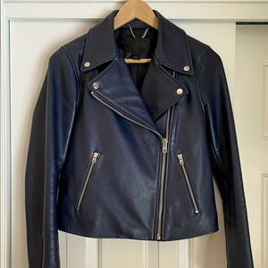 J Crew Collection Leather Motorcycle Jacket Navy